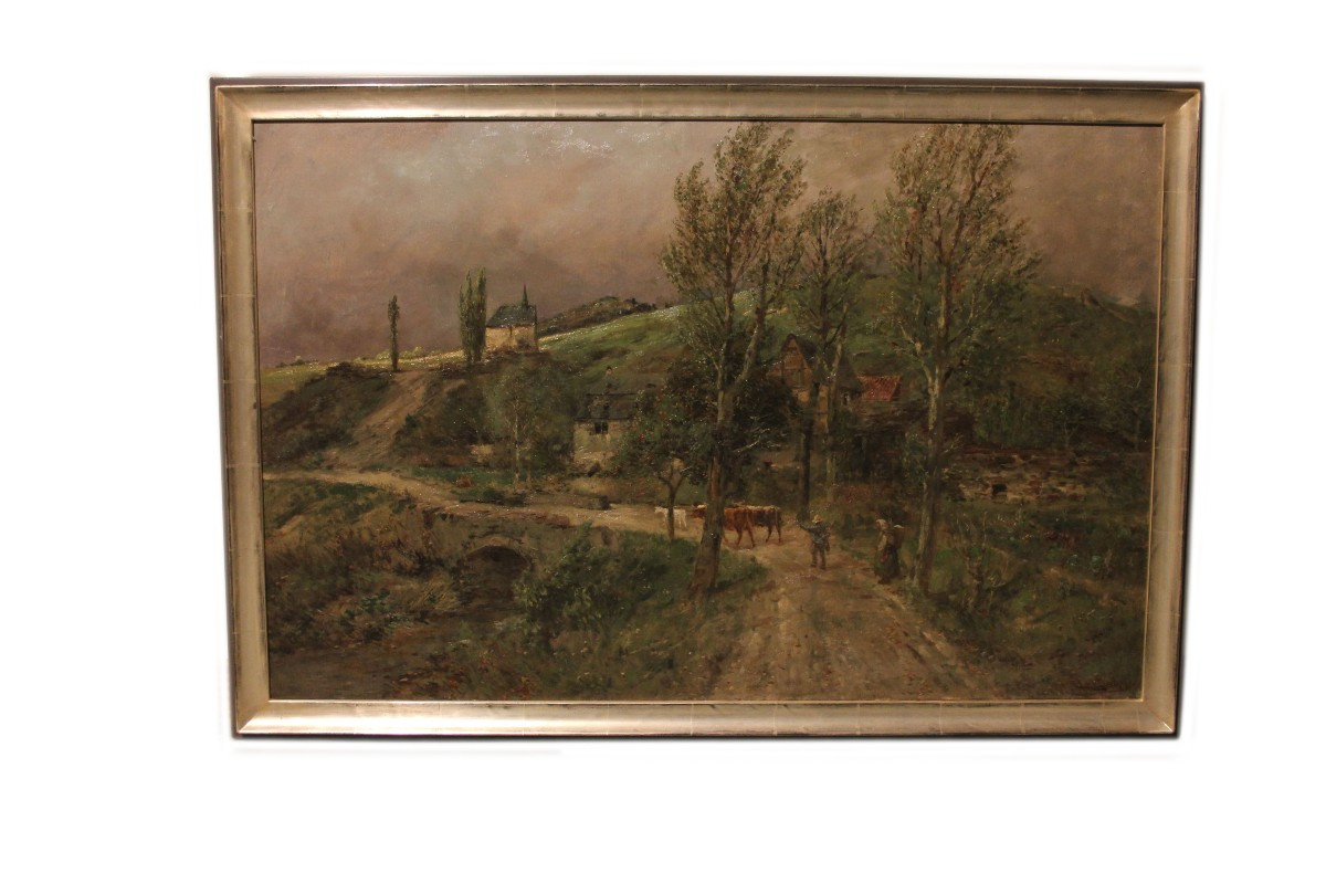 Oil On Canvas Dutch Painting From The First Half Of The 19th Century Depicting A Rural Scene, S