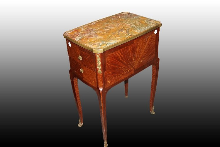 Petite Chevet Ancien Parisienne Du XIXe Siècle Avec Marbre Et Bronzes De Style Louis XV-photo-2