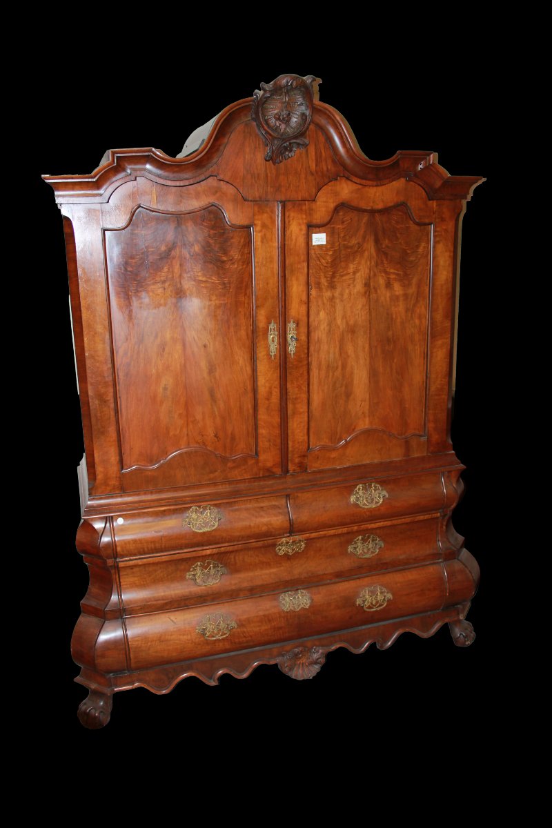 Buffet Trumeau Hollandais Du XVIIIe Siècle De Style Chippendale En Bois De Noyer-photo-2