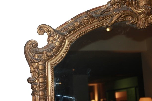 Large 19th Century French Giltwood Mirror – Louis XV Style, Gold Leaf-photo-3