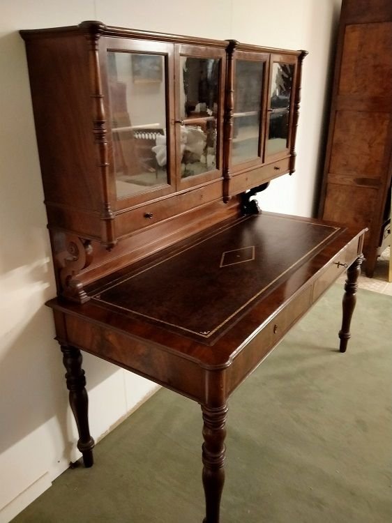 Bureau d'écriture Génois Italien Des Années 1800 Avec étagère De Vitrine-photo-3