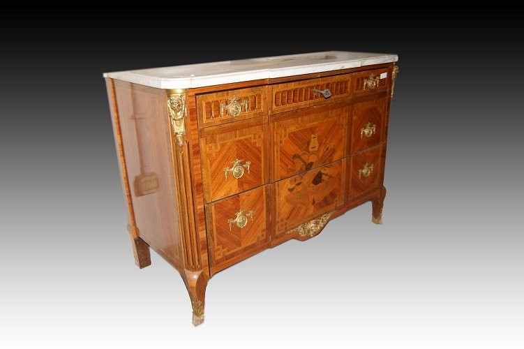 Commode Française Des Années 1700, Style Transition Richement Finie-photo-2
