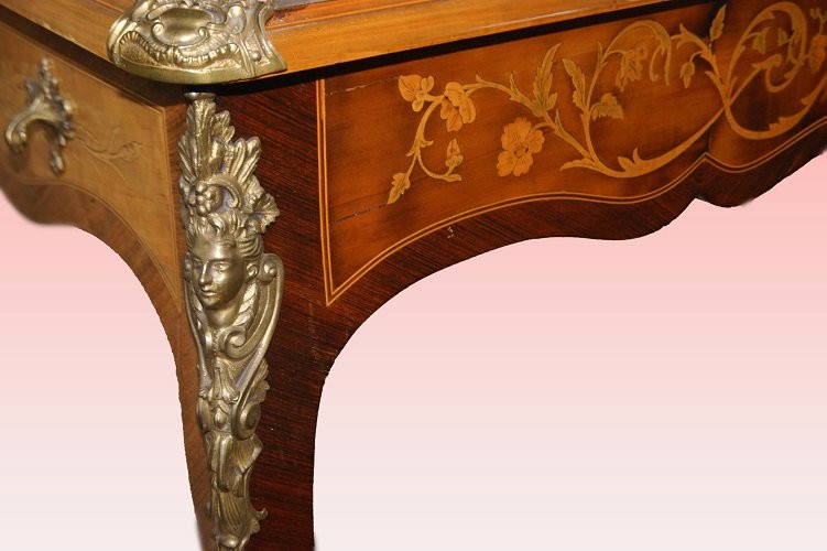 Stunning French Writing Desk From The First Half Of The 1800s, Louis XV Style, Made Of Walnut -photo-4