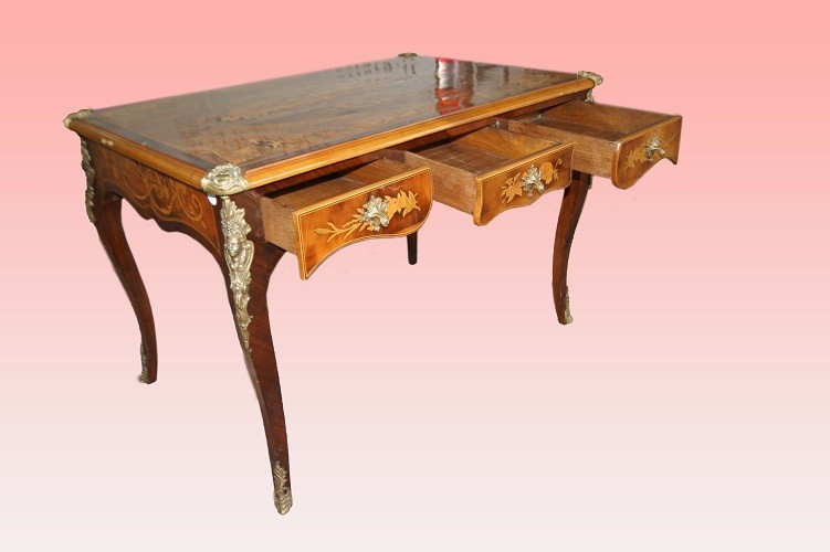 Stunning French Writing Desk From The First Half Of The 1800s, Louis XV Style, Made Of Walnut -photo-1