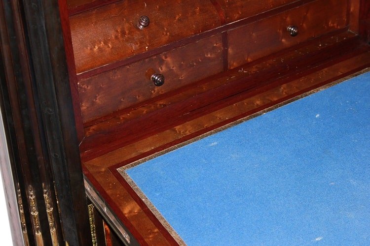 Secrétaire Français De Style Napoléon III En Bois d'ébène Richement Incrusté-photo-4