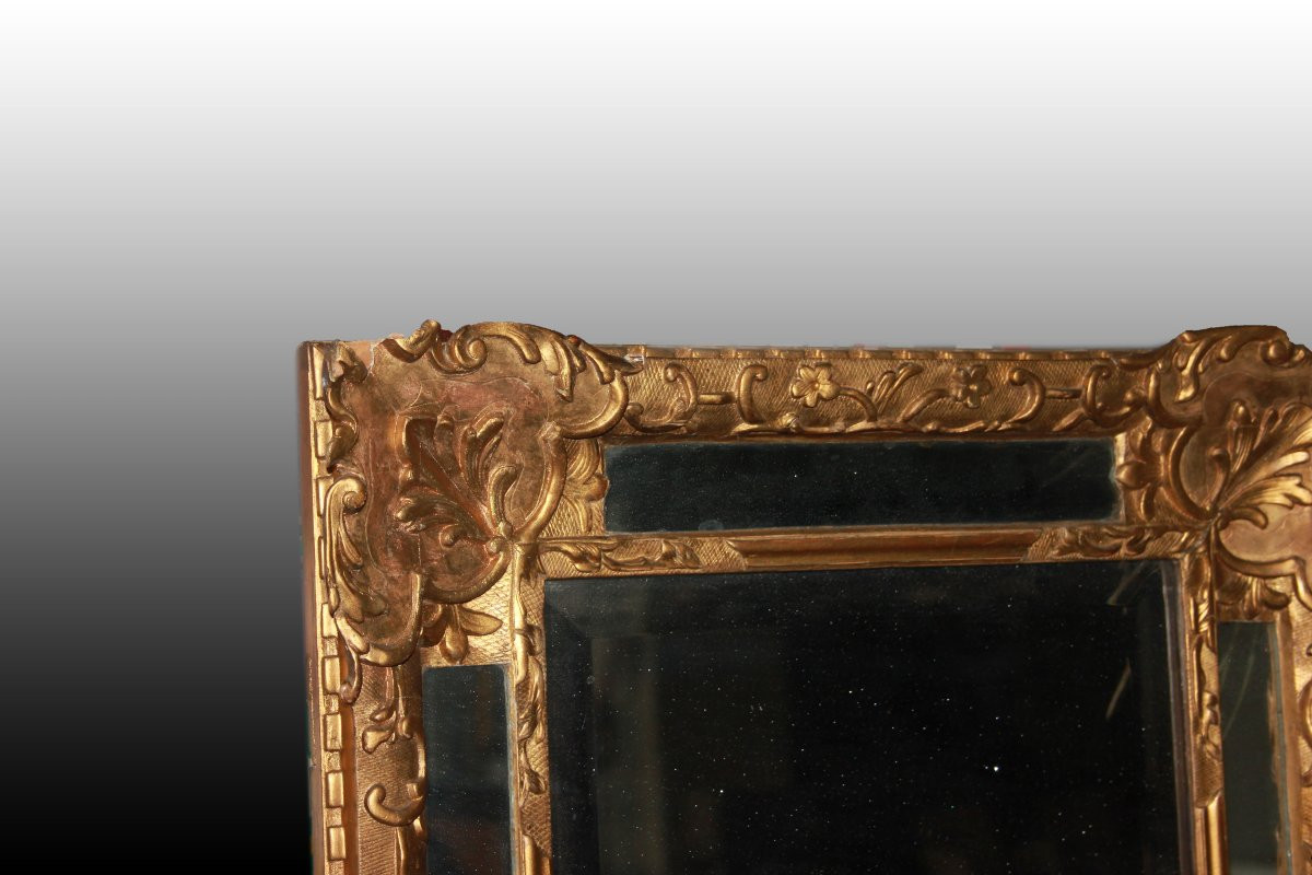 Beautiful Charming Small French Mirror From The Mid-19th Century, Louis XVI Style, Gilded With -photo-2