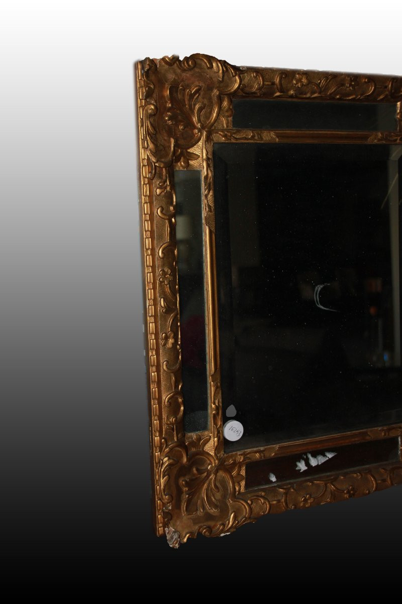 Beautiful Charming Small French Mirror From The Mid-19th Century, Louis XVI Style, Gilded With -photo-4