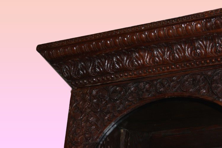 Grande Bibliothèque Vitrine Chinoise Du XIXe Siècle Richement Sculptée-photo-4