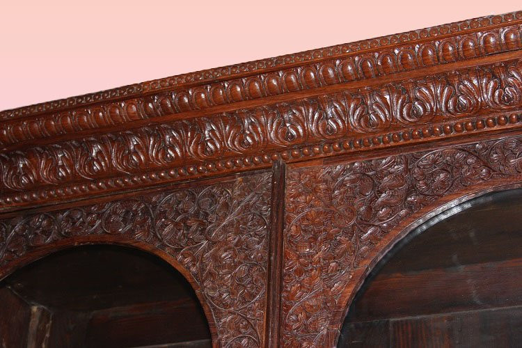 Grande Bibliothèque Vitrine Chinoise Du XIXe Siècle Richement Sculptée-photo-1