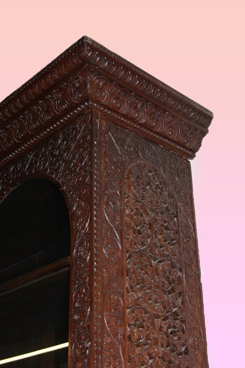 Grande Bibliothèque Vitrine Chinoise Du XIXe Siècle Richement Sculptée-photo-7