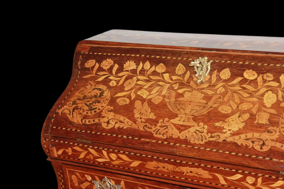 Bureau A Pente Hollandaise De Style Louis XV De La Fin Du XVIIIe Siècle Richement Marquetée-photo-3