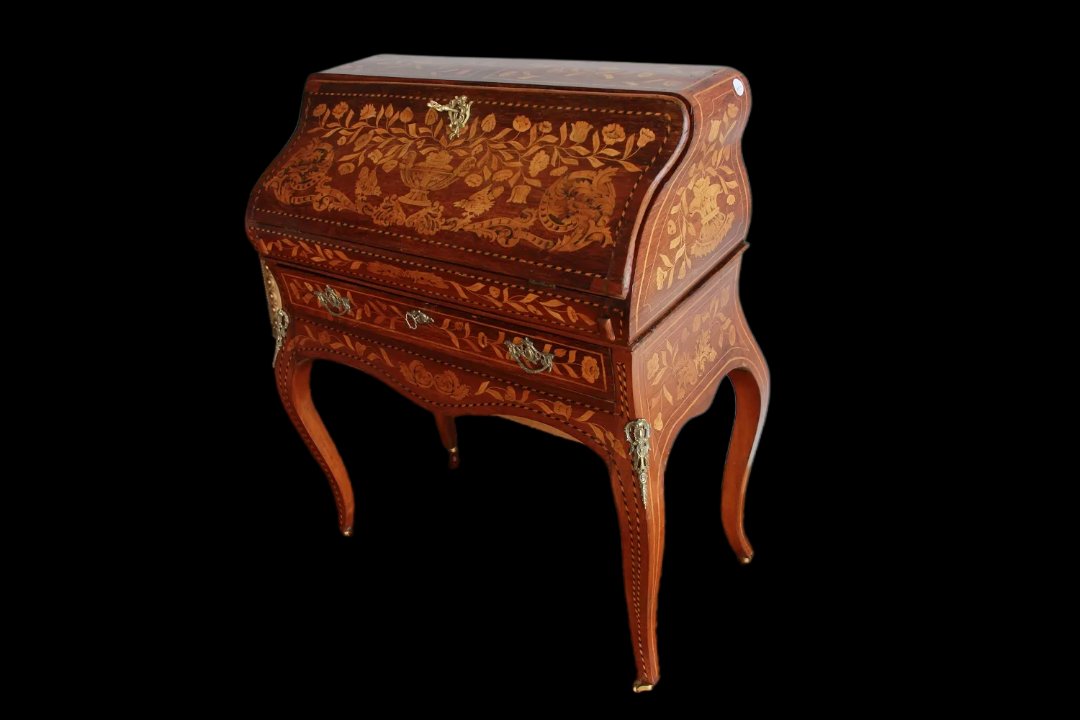 Bureau A Pente Hollandaise De Style Louis XV De La Fin Du XVIIIe Siècle Richement Marquetée-photo-5