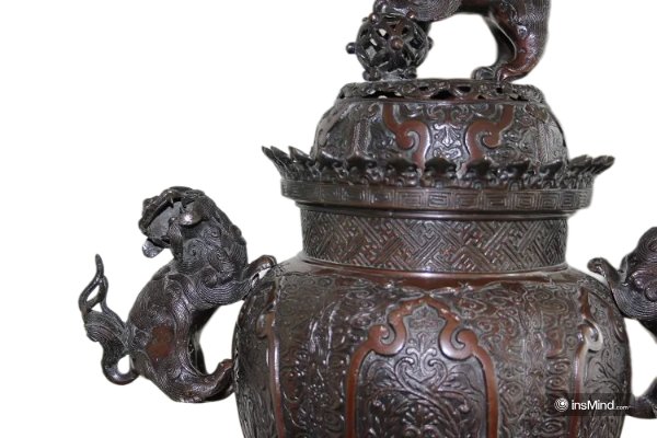 Grand Vase Chinois En Métal Du 19e Siècle Avec Des Chiens De Foo-photo-3