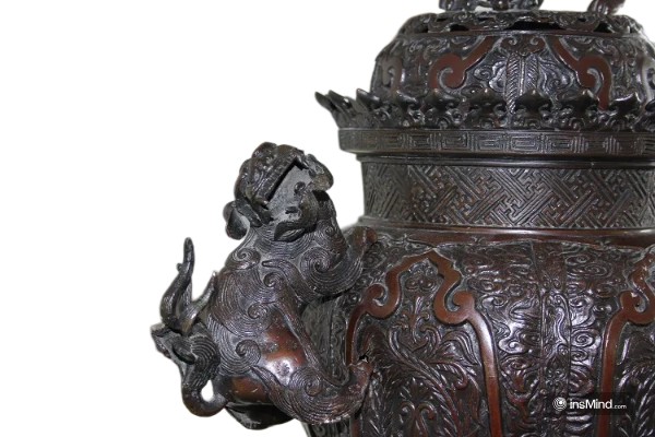 Grand Vase Chinois En Métal Du 19e Siècle Avec Des Chiens De Foo-photo-1