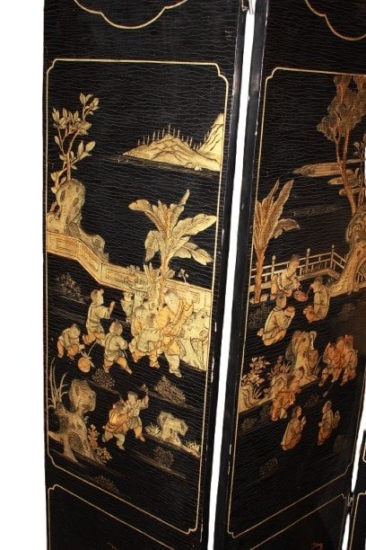 19th Century Chinese Painted Folding Screen – 4 Panels With Figures And Landscape-photo-2