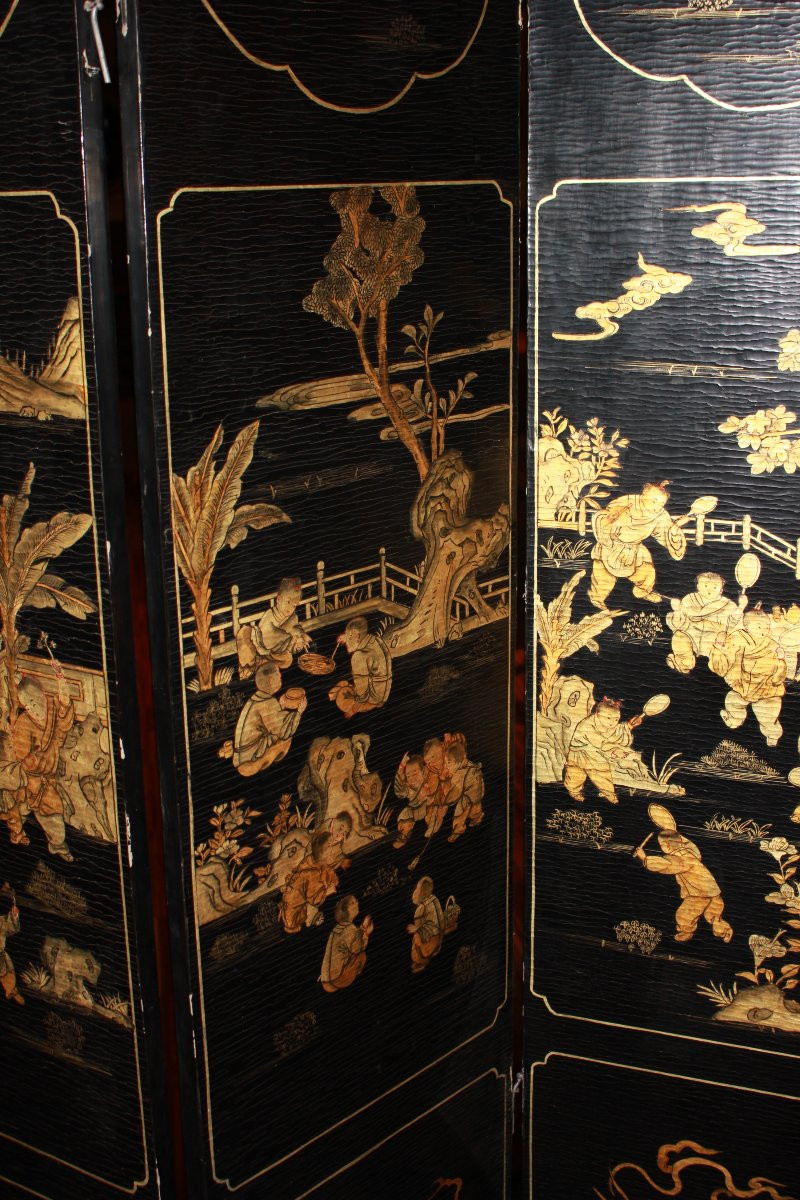 19th Century Chinese Painted Folding Screen – 4 Panels With Figures And Landscape-photo-3