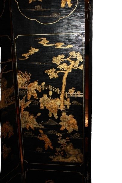 19th Century Chinese Painted Folding Screen – 4 Panels With Figures And Landscape-photo-4