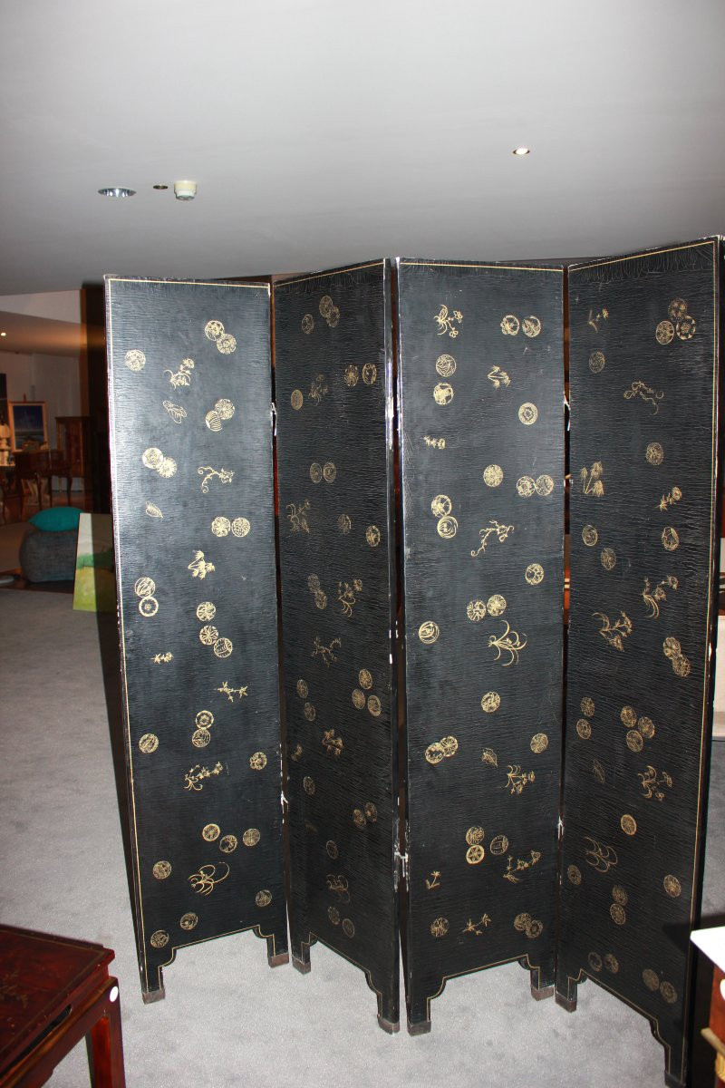19th Century Chinese Painted Folding Screen – 4 Panels With Figures And Landscape-photo-3