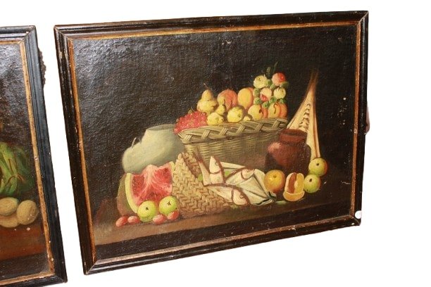 Paire de peintures à l'huile italiennes du XVIIIe siècle – Natures mortes-photo-3