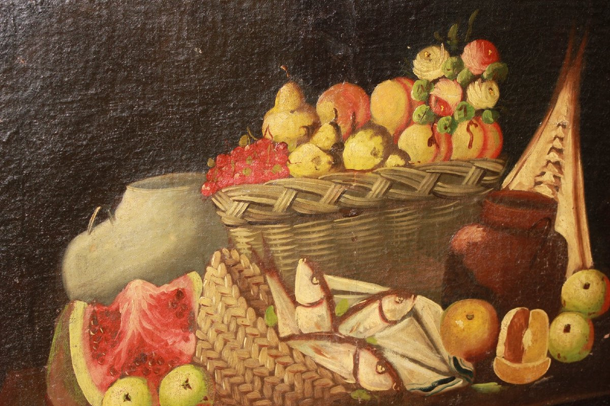 Paire de peintures à l'huile italiennes du XVIIIe siècle – Natures mortes-photo-1