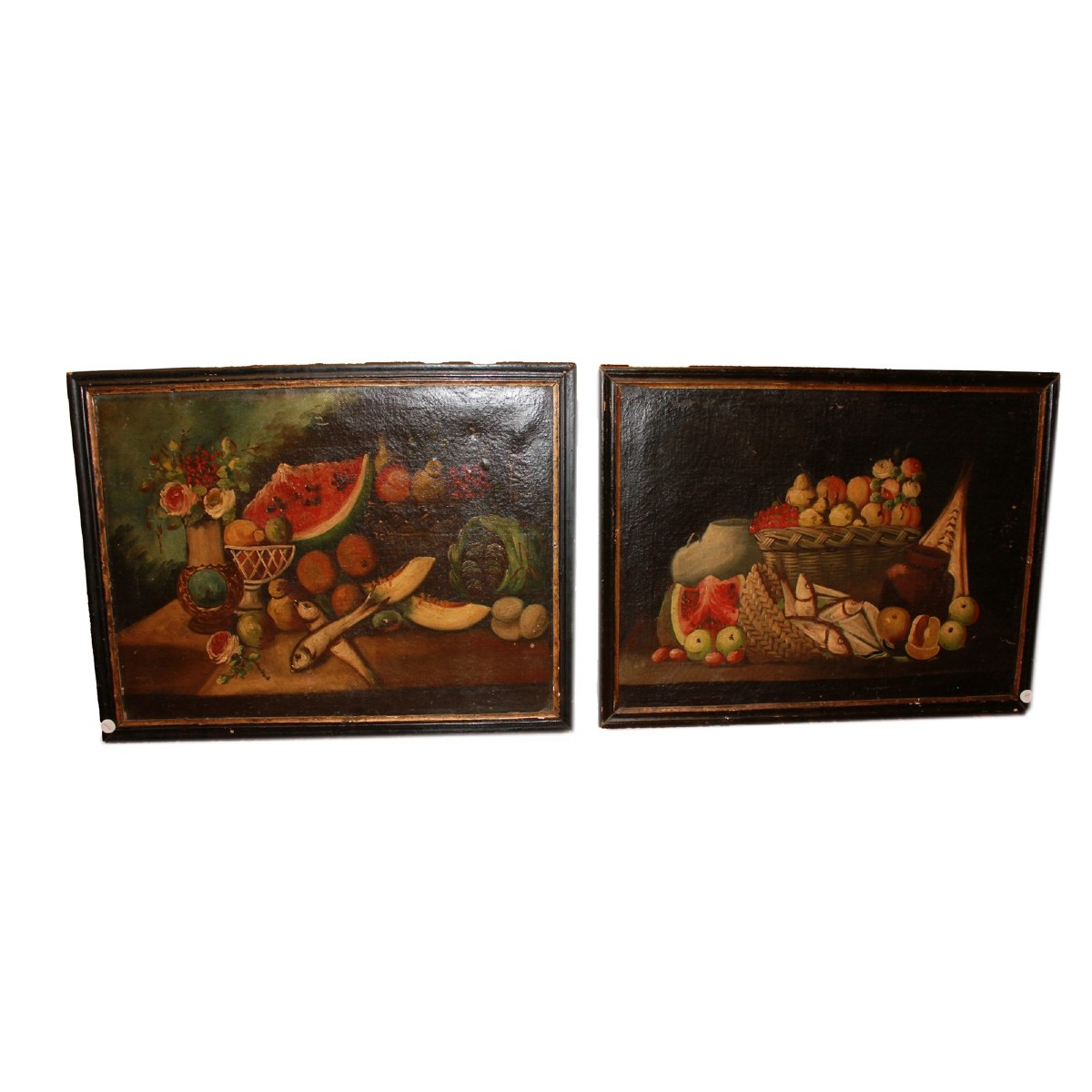 Paire de peintures à l'huile italiennes du XVIIIe siècle – Natures mortes