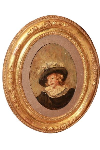 Pair Of 19th-century French Oil Portraits On Cardboard With Oval Frames-photo-4
