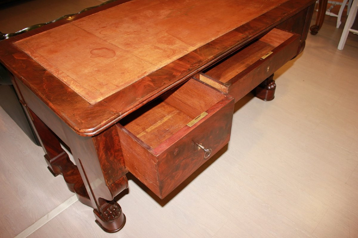 Bureau Français De Style Directoire Du XIXe Siècle En Bois d'Acajou Et En Plume d'Acajou-photo-3