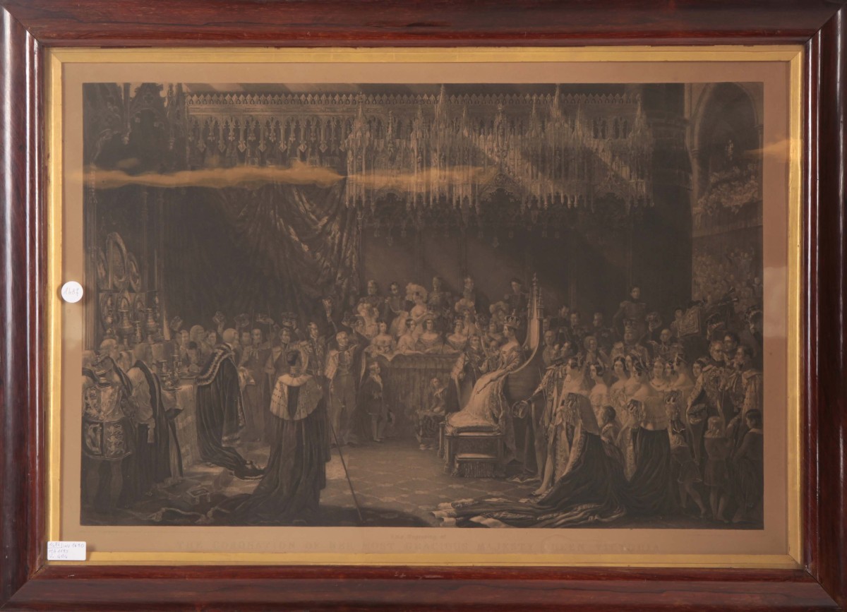Print Representing The Coronation Of A Sovereign, With Mahogany Frame
