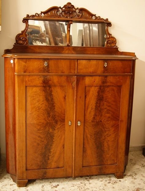 High Sideboard, Northern Europe From The Mid 1800s, Biedermeier Style In Mahogany Feather-photo-2