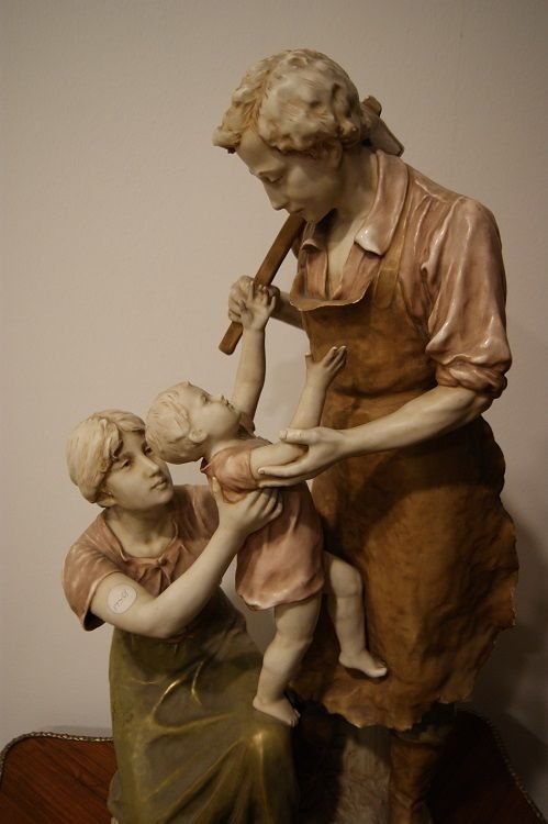 Biscuit Porcelain Sculpture From The Late 1800s Royal Manufacture Dux Bohemia Titled Pax And La-photo-2