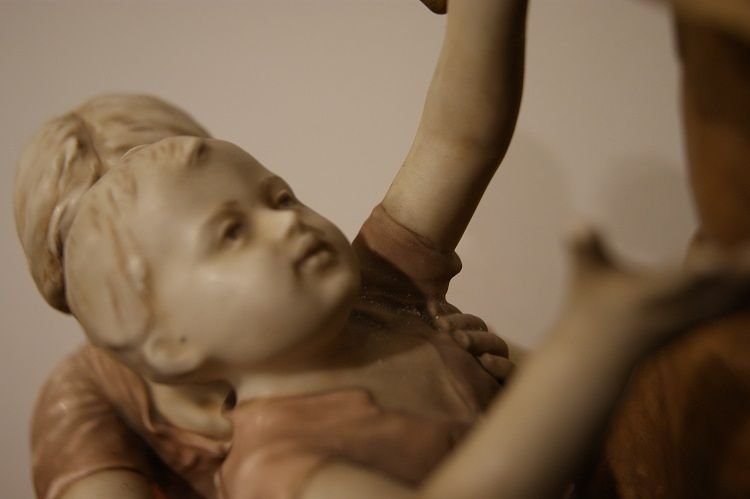 Biscuit Porcelain Sculpture From The Late 1800s Royal Manufacture Dux Bohemia Titled Pax And La-photo-4