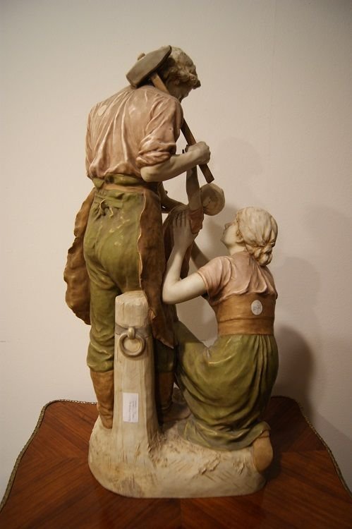 Biscuit Porcelain Sculpture From The Late 1800s Royal Manufacture Dux Bohemia Titled Pax And La-photo-3