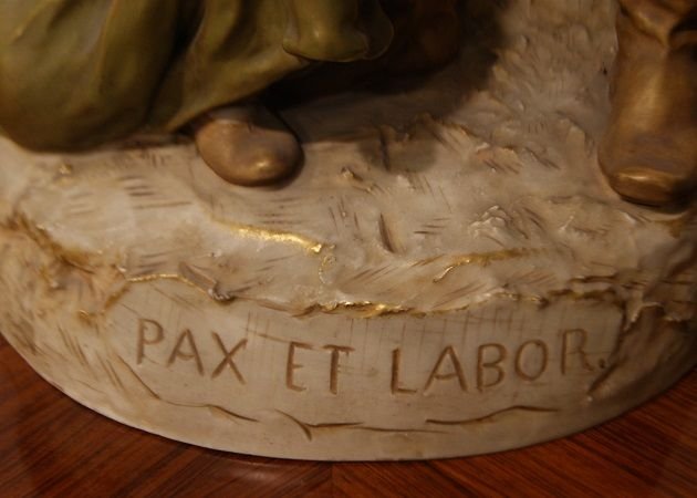 Biscuit Porcelain Sculpture From The Late 1800s Royal Manufacture Dux Bohemia Titled Pax And La-photo-4