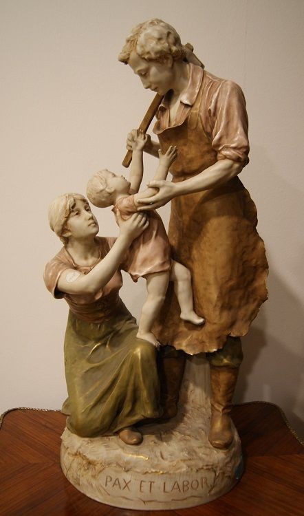 Biscuit Porcelain Sculpture From The Late 1800s Royal Manufacture Dux Bohemia Titled Pax And La
