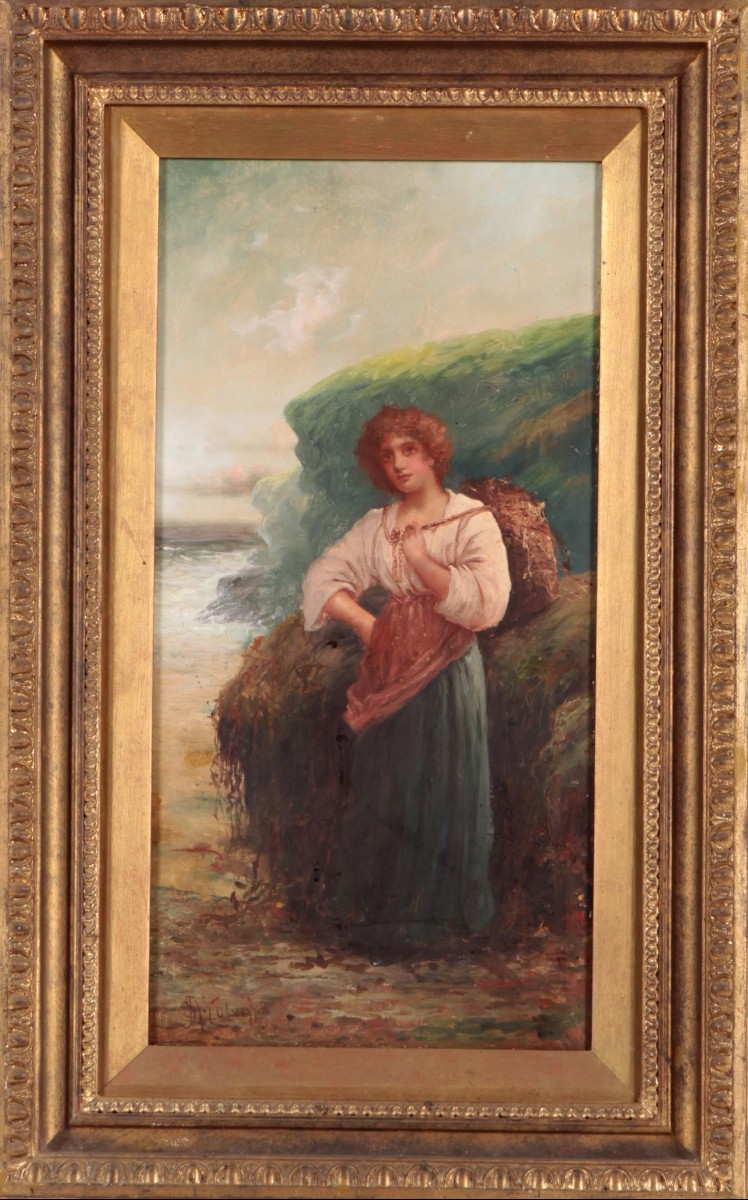 Oil On Canvas Depicting A Full-length Portrait Of A Female Figure Near A Stream. Origin: Englan