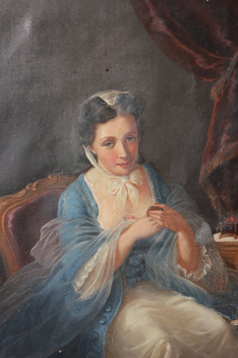French 19th Century Oil On Canvas – Portrait Of A Lady-photo-2