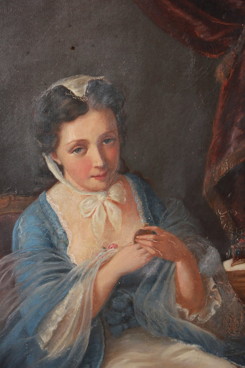 French 19th Century Oil On Canvas – Portrait Of A Lady-photo-3