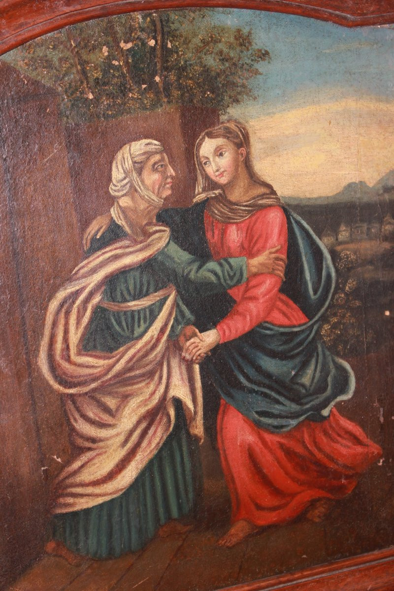 Huile sur toile française – Fin XVIIIe siècle – Vierge Marie avec Sainte Anne-photo-2