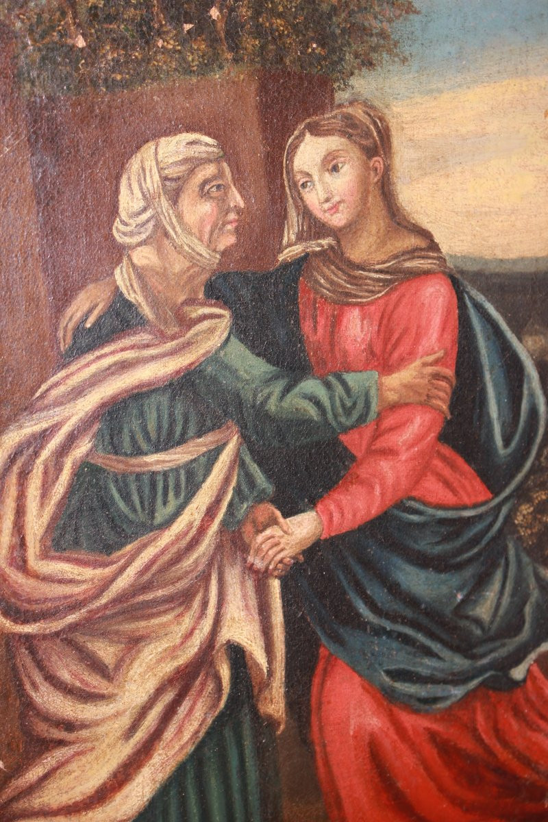 Huile sur toile française – Fin XVIIIe siècle – Vierge Marie avec Sainte Anne-photo-3