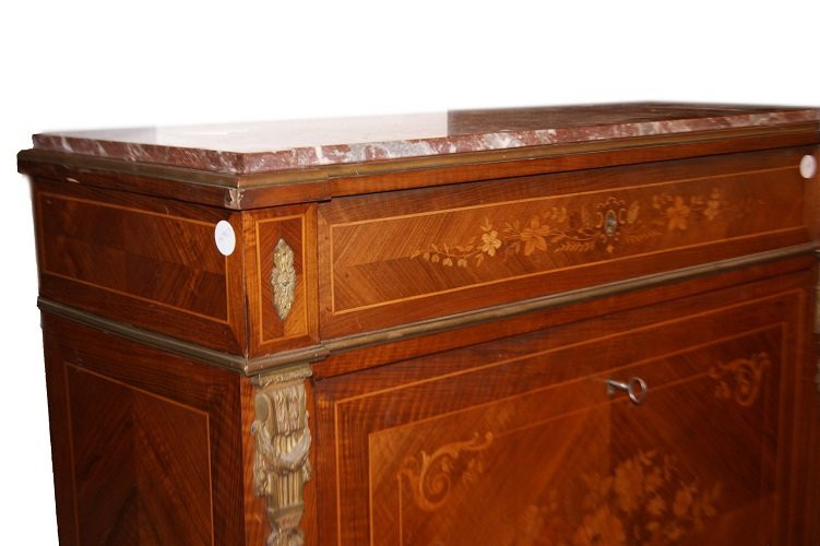 Secrétaire Français En Bois De Rose De Style Louis XVI Datant Du XIXe Siècle, Avec Marbre -photo-2