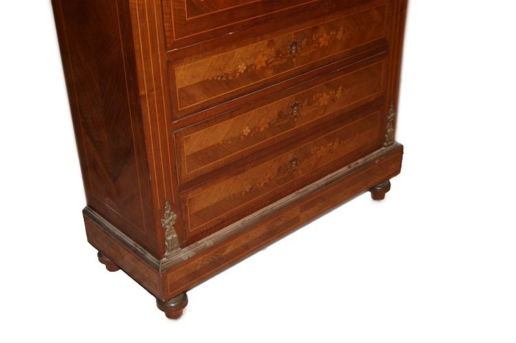 Secrétaire Français En Bois De Rose De Style Louis XVI Datant Du XIXe Siècle, Avec Marbre -photo-4
