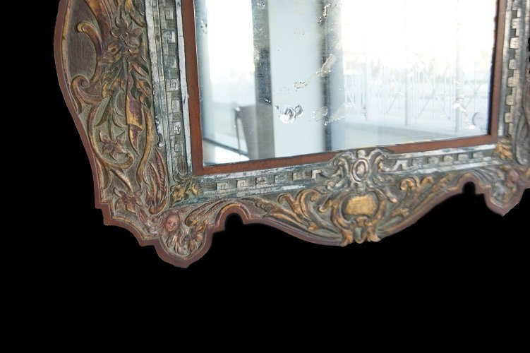 Miroir Unique Du Début Du XXe Siècle Avec Un Cadre En Cuir Peint-photo-3