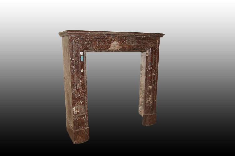 Small French Fireplace From The Second Half Of The 1800s, In The Empire Style, Made Of Red Fren