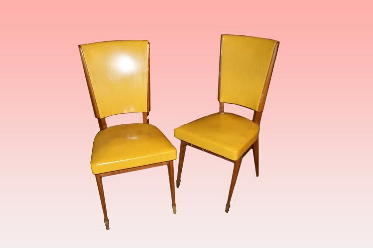 Table Italienne De Style Art Déco Avec Un Ensemble De 6 Chaises Rembourrées En Similicuir-photo-2