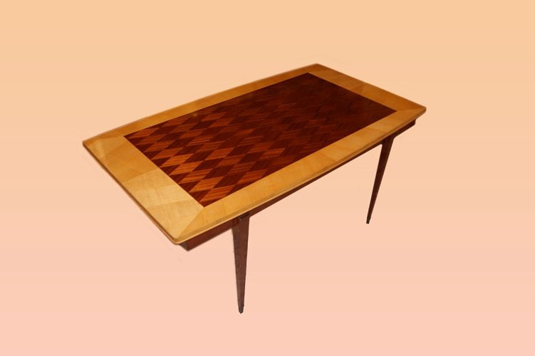 Table Italienne De Style Art Déco Avec Un Ensemble De 6 Chaises Rembourrées En Similicuir-photo-2