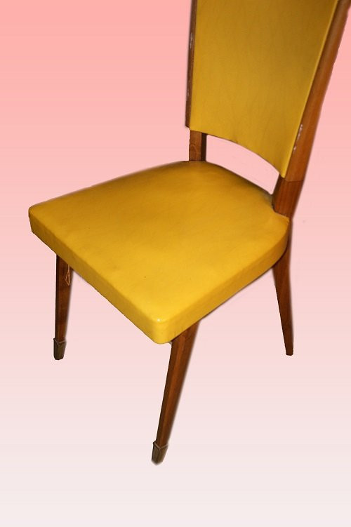 Table Italienne De Style Art Déco Avec Un Ensemble De 6 Chaises Rembourrées En Similicuir-photo-4