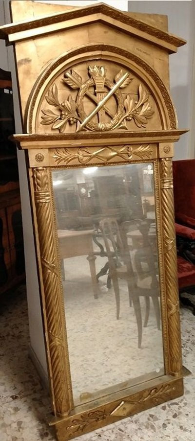 Mirror In Carved And Gilded Wood. There Are Side Columns While The Rich Coping Is Adorned With -photo-3
