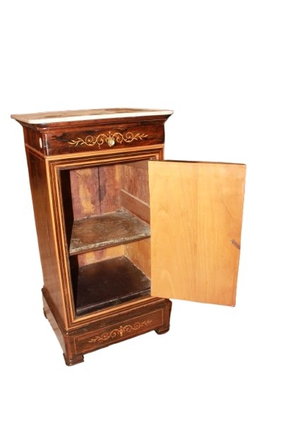 French Charles X Style Bedside Table With Marble Top And Inlays – 19th Century-photo-1