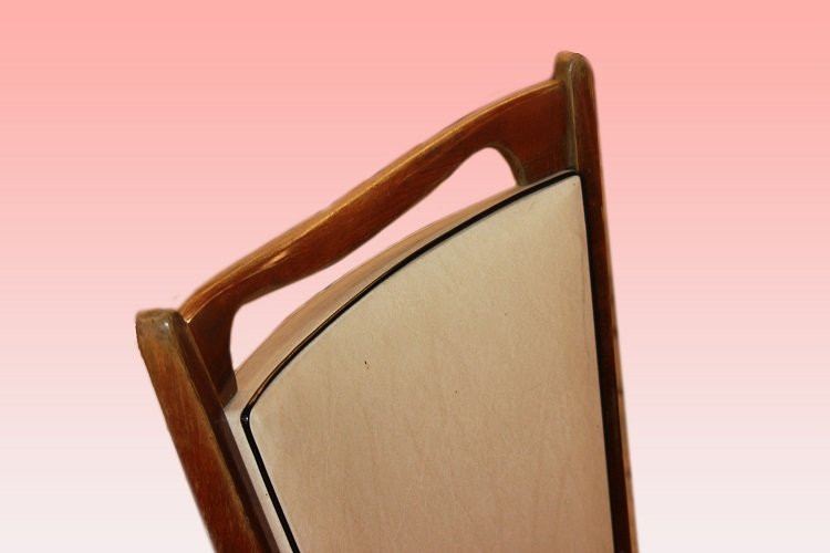 Group Of 6 French Art Deco Chairs In Mahogany. They Have A Backrest Upholstered In White Faux -photo-3