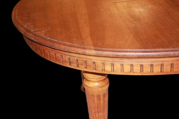 Oval, Extendable French Table From The Late 1800s, Louis XVI Style, In Walnut Wood-photo-3